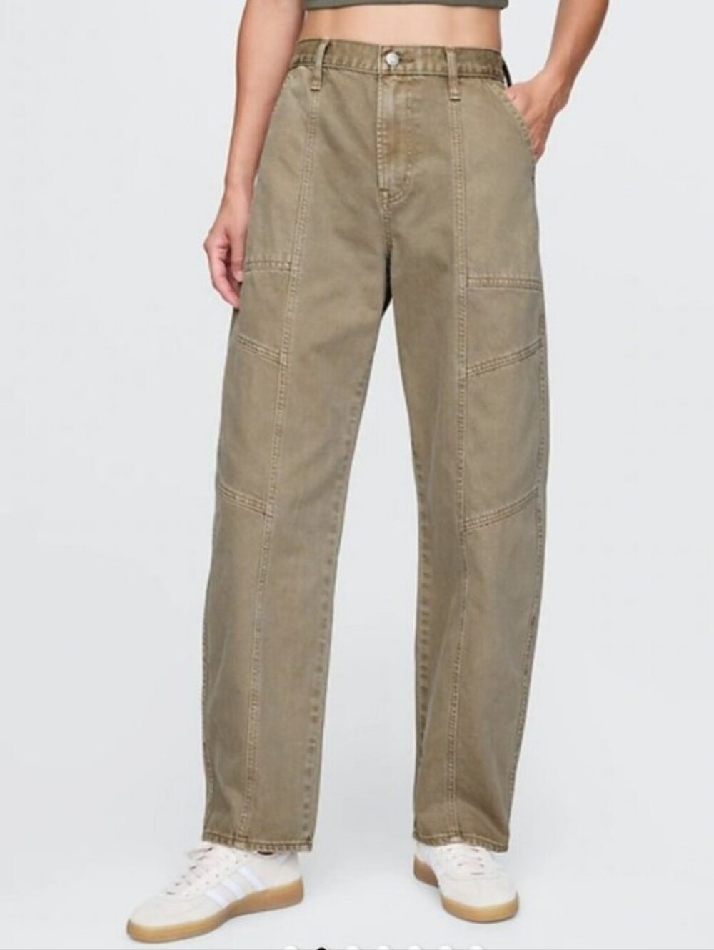 Gap Barrel Leg Pants Khaki Beige Chino High Rise Waist 27 4 Regular